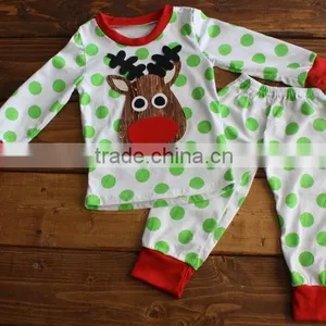 Children Christmas Pajamas/organic Cotton Pajamas Red&green Dot&stripe thumbnail-1