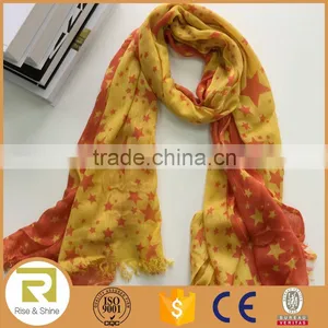 Wholesale 100% Polyester Stars Printed Fringed Shawl Scarf thumbnail-6
