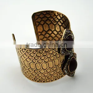 Indian Jewelry Widely Anti Gold Stone Cuff Metal Bracelet thumbnail-6