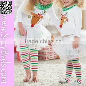 Two Pieces Design Little Fawn Printed Christmas Chevron Girls Dresses thumbnail-1