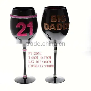 Mouth Blown Black Wine Glass With Decoration thumbnail-1