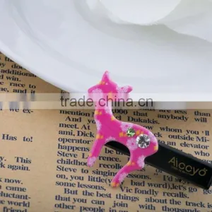 Colored Sika Deer Decoration Hair Slide Handmade Metal Clip Kids Rhinestone Plain Hair Clip thumbnail-3