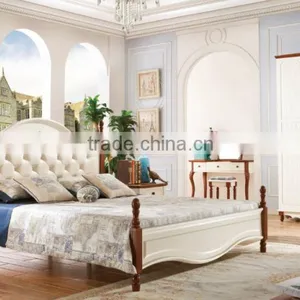 FUTURE Korea's Rural Style Solid Wood White Bed With Fabric for Bedroom Furniture Design thumbnail-1