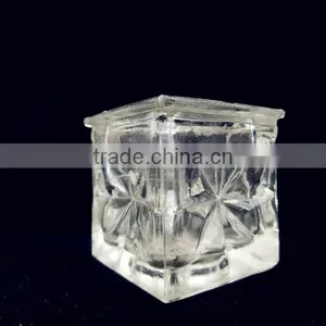 Mini Square Shaped Clear Glass Decorative Candle Holder thumbnail-5