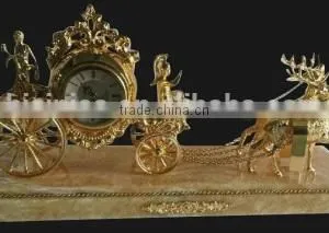 French-Empire-Style Horse Driving Marble Base Table Clock/Desk Clock, Gilded Ornate Bronze Table Clock thumbnail-2