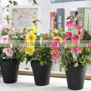 Home Wedding Decoration Artificial Silk Roses Small Potted Bonsai thumbnail-1