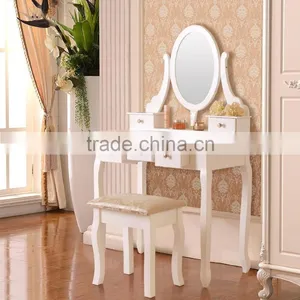 Antique Vanity Cheap Beauty Makeup Wood Dresser With Mirror, Antique Dressing Table With 5 Drawers thumbnail-1