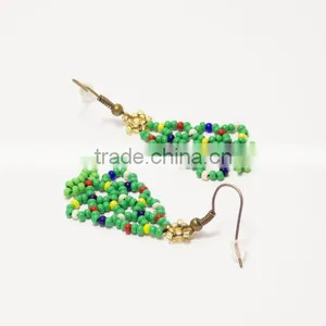 Christmas Jewelry Beaded Earrings Green Earrings Christmas Tree Earrings thumbnail-2