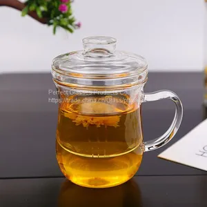 Glass Cup Kungfu Tea Cup Three Part Glass Cup Filter Glass Cup Coffee Cup Milk Cup Juice Cup for Hotel and Resturant thumbnail-1