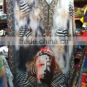 DIGITAL Print Crepe Silk Embellished Kaftan CAFTAN Tunic Poncho Blouse Top thumbnail-2