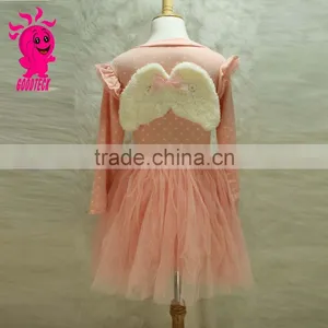 New Model Girl Long Sleeveless Dress Kids Girls Party Dress Peach Dress With Angel Wings thumbnail-2
