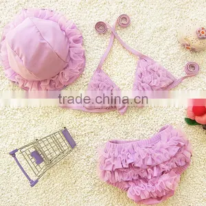 New Arrival Summer Beach Solid Color Baby Bikini Kids Girls Chiffon Bikini Swim thumbnail-3