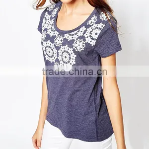 Girls Round Neck Lace Rosette Printed 100 Percent Cotton t Shirts thumbnail-2