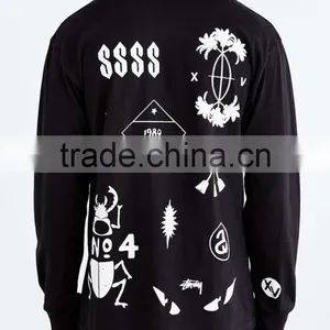 Black Long Sleeve Roach Plain T-shirts for Men thumbnail-3