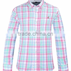 2017 New Plaids Men's Long Sleeve Button-down Slim Fit Shirt With Contrast Collar and Cuff thumbnail-2
