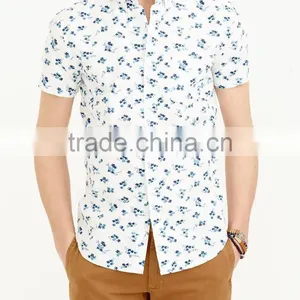 2015 Latest Style Cotton Mens Custom Shirt Button-down Collar Short Sleeve Shirt in Seaport Floral Print thumbnail-1