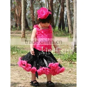 Teen Adult BLACK HOT PINK Ruffles Pettiskirt Party Tutu W35D thumbnail-1