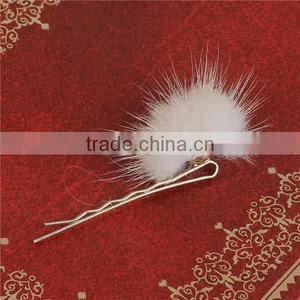Sable Fur Hair Clips Findings Off-white Pom Ball Gold Plated 60mm x 30mm thumbnail-2