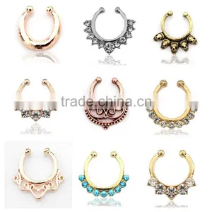 2017 Septum Clicker,Fake Septum Ring,Nose Ring Body Piercing Jewelry With Gems thumbnail-1