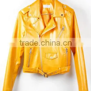 Latest Models Yellow Womens Motocycle Cool Fashion Leather Jacket thumbnail-6