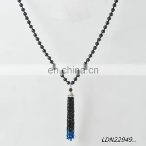 Latest Round Black Bead And Polygon Black And Blue Bead Tassels Desion Necklace thumbnail-2