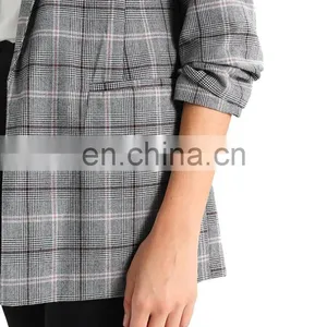 Factory OEM Casual T/R Check Women Blazer thumbnail-4