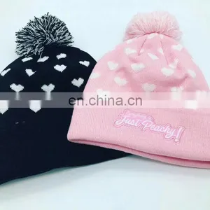 Promotion High Quality Pom Pom Cheap Custom Winter Hat Knitted Beanie Knitted Hat With Embroidery thumbnail-4