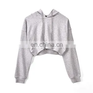 Hot Selling OEM Custom Logo 100 Cotton Terry Womens Blank Cropped Top Hoodie thumbnail-5