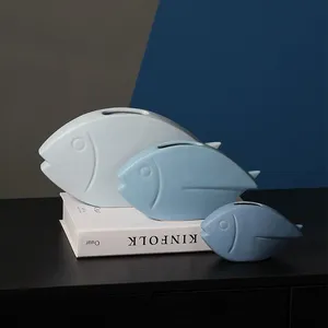 Nordic Modern Simple Blue Ceramic Fish Decoration Vase Storage Tray For Home Living Room thumbnail-2