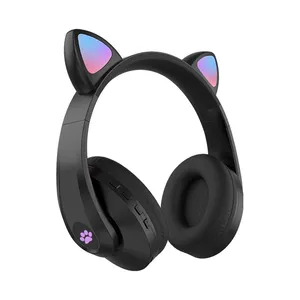 Headset Bluetooth Compatible Headset Wireless LED Girl Stereo Foldable Sports Headset Microphone Headset Cute Cat Ears thumbnail-3
