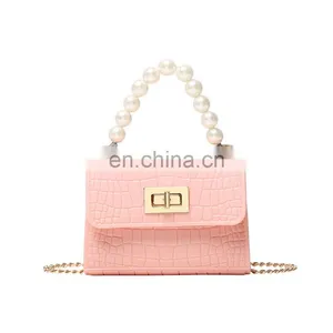 2021 Designer Lady Solid, Color Pvc Jelly Purse Chain Stone Pattern Party Bag Crossbody Purses Ladies Small Bags Women Handbags/ thumbnail-5