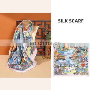 Luxury Vintage Unique Pattern Custom Square 100% Natural Silk Scarves For Women thumbnail-4