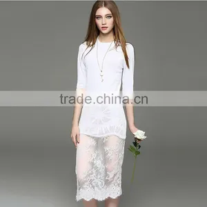 2017 Hot New Lady Hollow Knit Dress Half Sleeve Slim Hip Long Lace Dress With Lace Hem thumbnail-2