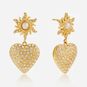 18K Gold Plated Waterproof Stainless Steel Heart Earrings Fashion Jewelry Set thumbnail-2
