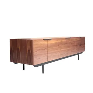 Mid Century Modern Solid Walnut Wood TV Cabinet Black Metal Legs Living Room Storage Media Console Credenza thumbnail-3