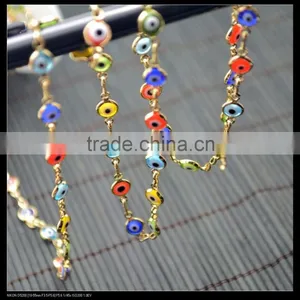 LFD-0012C ~ Wholesale Gold Plated Wire Wrapped Mixed Color Evil Eye Stone Chain Beaded Necklace Bracelet Handmade Finding thumbnail-2