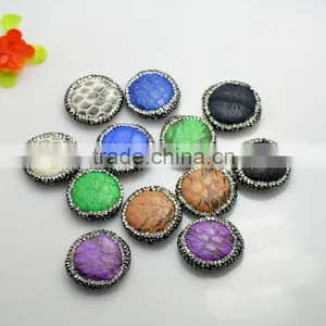 LFD-0075B Wholesale Round Shape Mixed Color Snakeskin Beads,with Crystal Rhinestone Paved Druzy Connector Beads,Jewelry Findings thumbnail-2