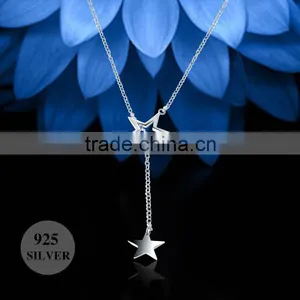Anniversary Sterling Silver Personalized Double Star Fancy Long Chain Necklace thumbnail-1