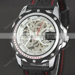 New WINNER Hollow Engraving Skeleton Casual Design Black Golden Case Rubber Strap Watches Men Luury Brand Automatic Watches thumbnail-3