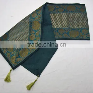 Placemats and Coaster in Green Color Indian Silk Table Runner thumbnail-4