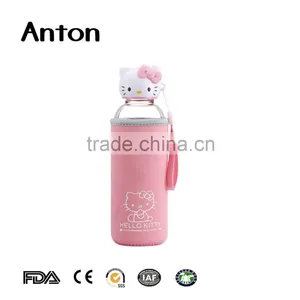 Hot Selling Clear Glass Water Bottle Hot Selling Clear Glass Water Bottle With Hellokitty Lid thumbnail-1