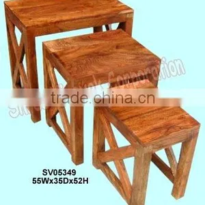 Wooden Nest of Table,wooden Stool Set,living Room Furniture,home Furniture, Indian Wooden Furniture,shesham Wood Furniture thumbnail-1