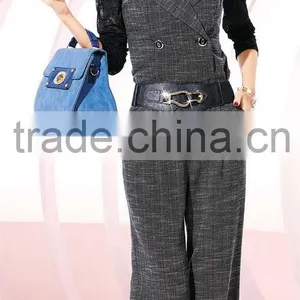 OEM 2015 Winter Lastest Design New High Waist Playsuits With Belt Fashion OL Long Romper Sleeveless Women Jumpsuits thumbnail-2
