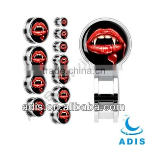 Stainless Steel Logo Flesh Tunnel Ear Stretchers Plugs Piercing Jewelry thumbnail-1