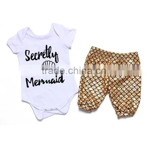 Newborn Baby Clothes Baby Bodysuit With Capri in Set Mermaid Outfits thumbnail-3
