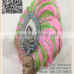 Samba Party Large Green Pink Rooster Feather Headdress Headpiece Quality Choice thumbnail-3