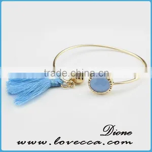 Turquoise Macrame Tassels Purl Jewelry Brazilian Art Glass Bali Brass Bell Bracelet thumbnail-3