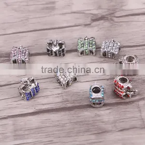 Bag Shape Crystal Rhinestone Metal Beads Dark Silver Plated Jewelry Big Hole European Bead Fit For Charms Bracelets thumbnail-2
