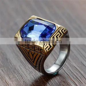 Gold Silver Plated Vintage Surgical Stainless Steel Gemstone Ring thumbnail-2