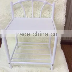 New White Finish Metal Night Stand Accent Table With 2 Shelves thumbnail-1